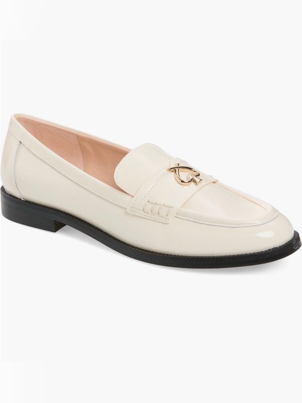 Kate Spade Kara Women’s Ivory Patent Leather Loafer with Gold Accent NEW